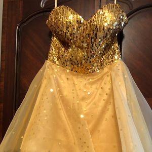 Gold, sequined dress